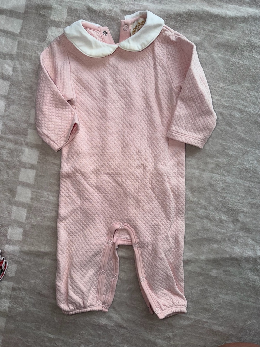 The Beaufort Bonnet Company Pale Pink Quilted Footie with White Peter Pan Collar